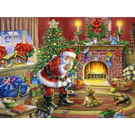 Santa claus with a puppy