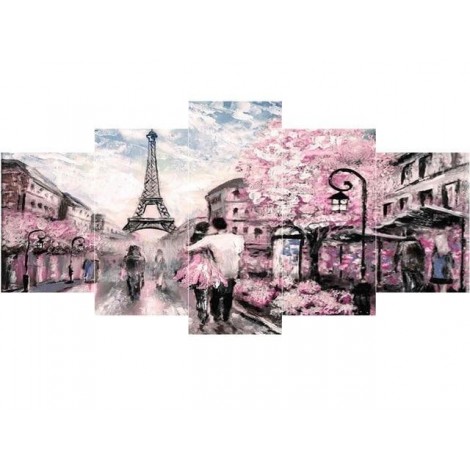 Pink flower in Paris landscape 5 Pieces set