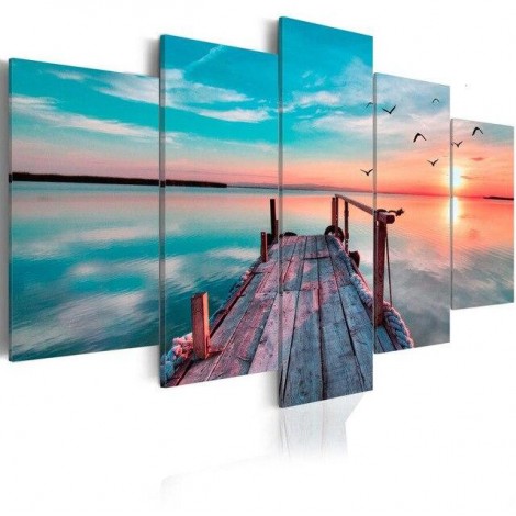 Pink sunset on the lake 5 Pieces set