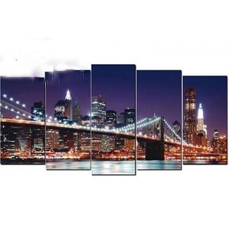 Deep purple and black city landscape 5 Pieces set