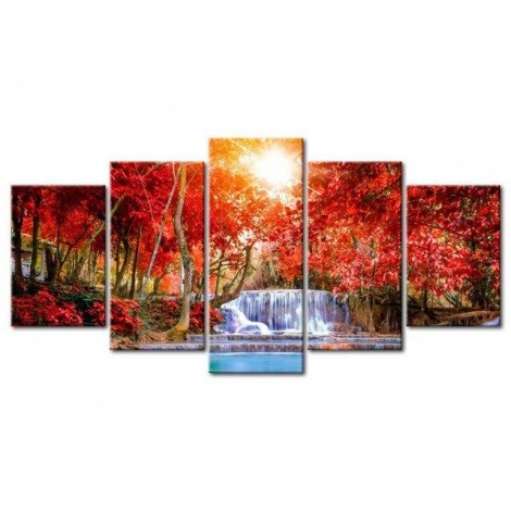 Red trees leaves 5 Pieces set