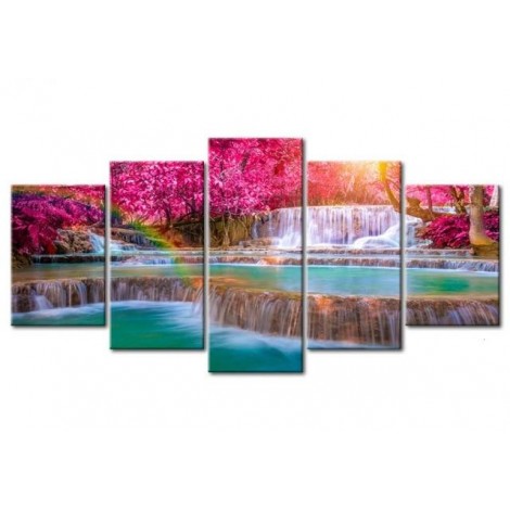 Pink trees by a waterfall 5 Pieces set