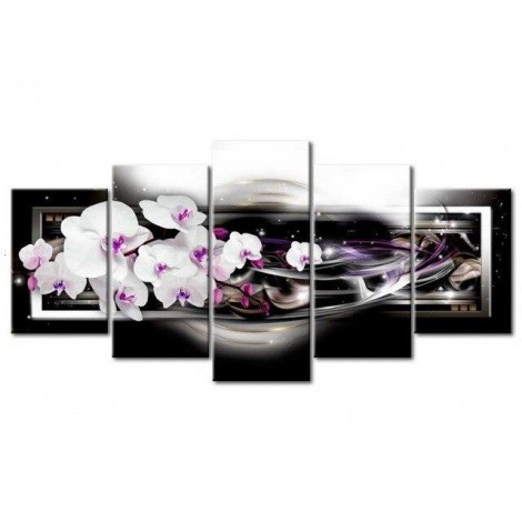 White orchids with purple centre 5 Pieces set