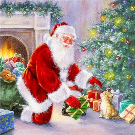 Santa Claus by the christmas tree
