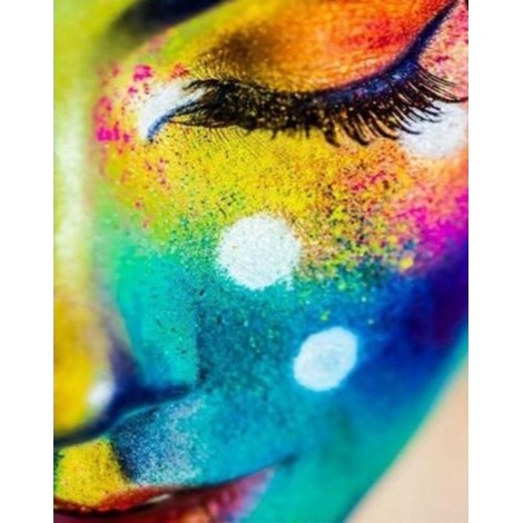 Bright-coloured face close-up