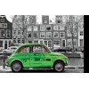 Green car with black and white background