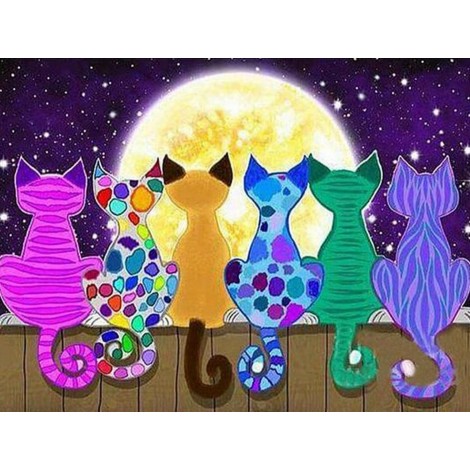 Six cats in the moonlight