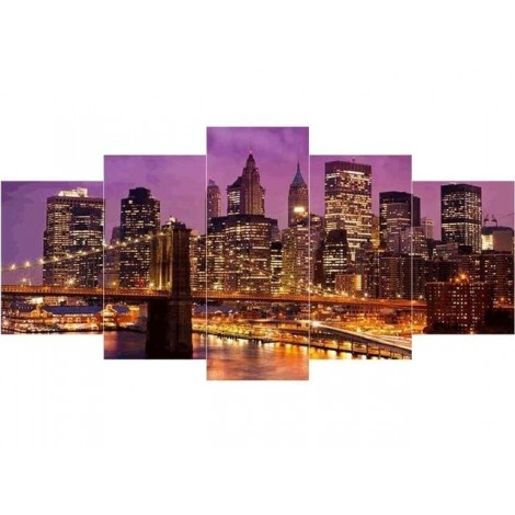 Purple sky city landscape 5 Pieces set
