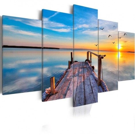 Blue sunset on the lake 5 Pieces set
