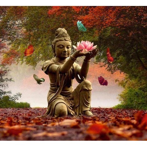 Buddha on red leaves