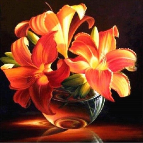 Pot of orange hibiscus