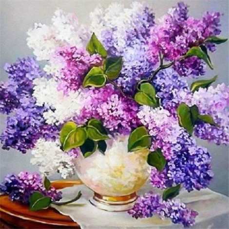 Pot of pink, purple and white flowers